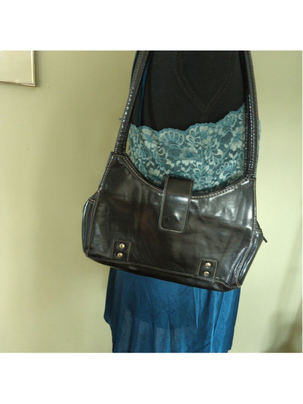 Vintage Y2K Fiorelli Black Faux Leather Underarm Shoulder Bag - Contrast Stitch - Picture 10 of 14
